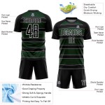 Camiseta de fútbol personalizada con sublimación de líneas y formas geométricas en negro, verde y blanco Camiseta de fútbol personalizada con sublimación de líneas y formas geométricas en negro, verde y blanco