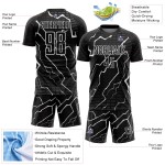 Camiseta de fútbol personalizada con sublimación de Rayo Blanco y Negro Camiseta de fútbol personalizada con sublimación de Rayo Blanco y Negro