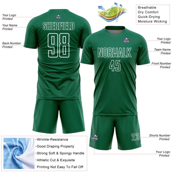 Camiseta de fútbol personalizada con sublimación de formas geométricas en verde Kelly y blanco Camiseta de fútbol personalizada con sublimación de formas geométricas en verde Kelly y blanco