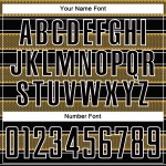 Camiseta de fútbol personalizada con sublimación de líneas y formas geométricas en negro, dorado antiguo y blanco Camiseta de fútbol personalizada con sublimación de líneas y formas geométricas en negro, dorado antiguo y blanco