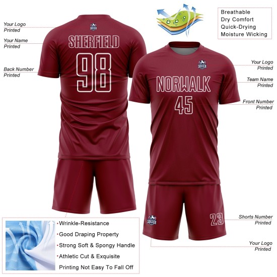 Camiseta de fútbol personalizada con sublimación de formas geométricas en blanco carmesí Camiseta de fútbol personalizada con sublimación de formas geométricas en blanco carmesí