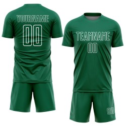 Camiseta de fútbol personalizada con sublimación de formas geométricas en verde Kelly y blanco Camiseta de fútbol personalizada con sublimación de formas geométricas en verde Kelly y blanco